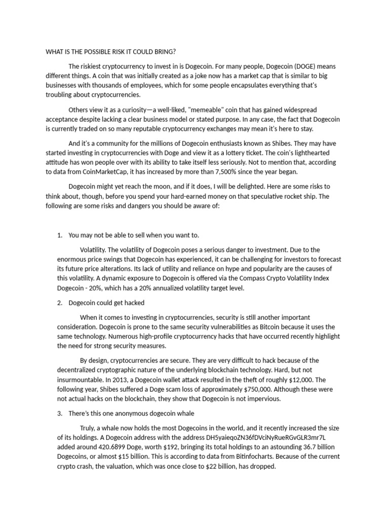 Dogecoin Risk | PDF | Cryptocurrency | Market (Economics)
