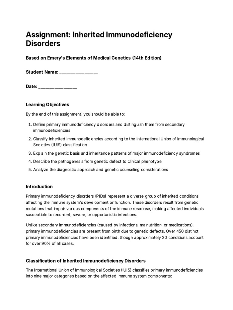 Overview of Primary Immunodeficiency Disorders | PDF | Immunodeficiency ...
