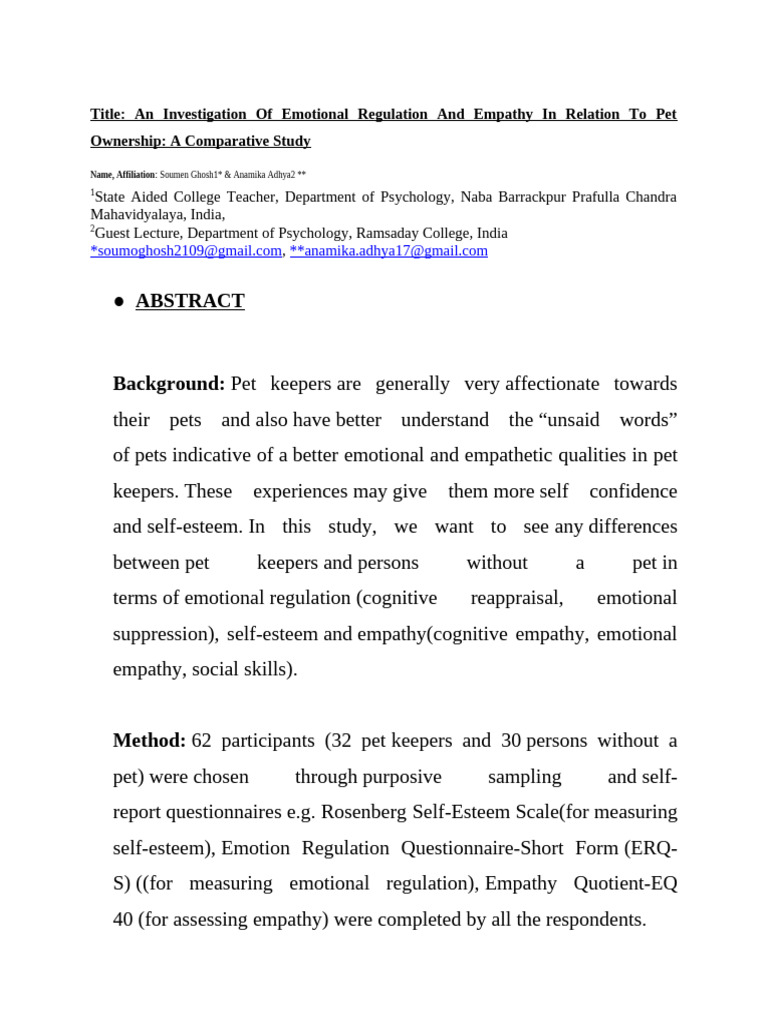 Emotional Regulation and Empathy in Pet Owners | PDF | Empathy | Self ...