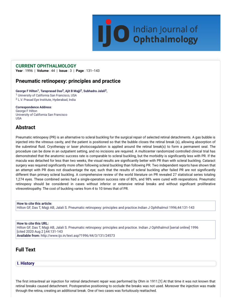 Pneumatic Retinopexy Explained | PDF | Human Eye | Ophthalmology