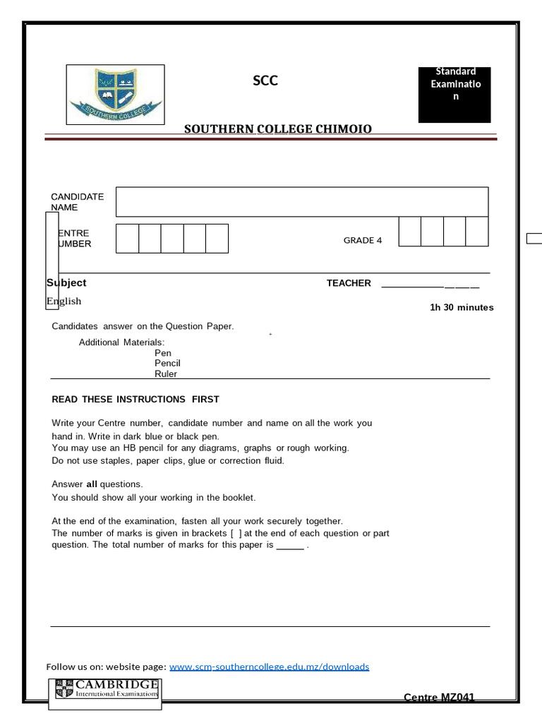 Cover Page For End of Year Exams 2020 | PDF | Pencil | Evaluation Methods