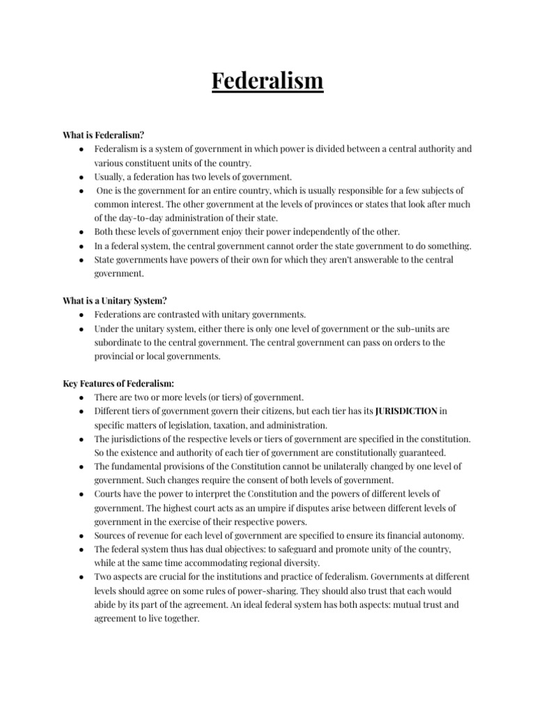 Understanding Federalism and Its Features | PDF | Government | Governance