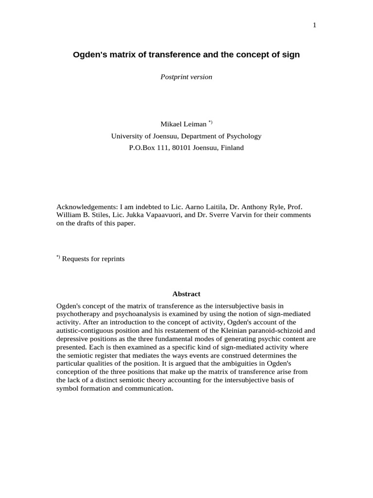 Ogdens Matrix of Transference and The Concept of Sign | PDF | Semantics ...