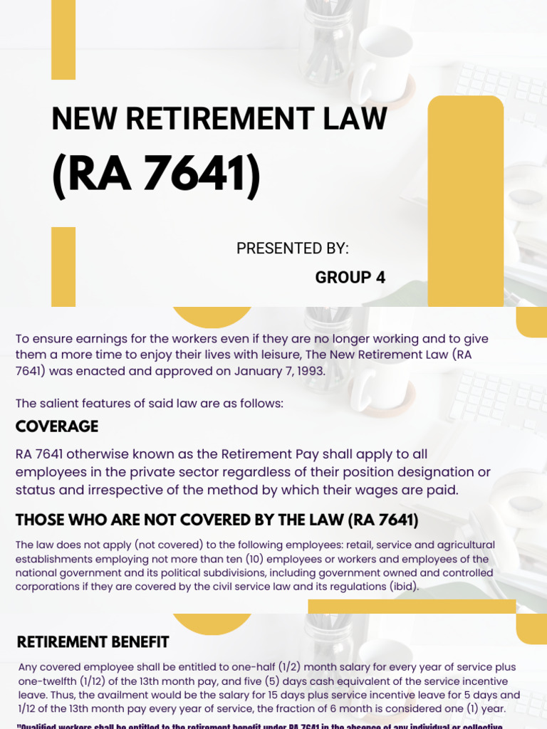 Overview of RA 7641 Retirement Law | PDF | Employment | Salary