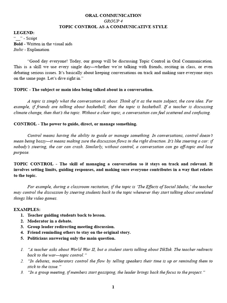 Oral Communication Topic Control | PDF | Conversation | Communication