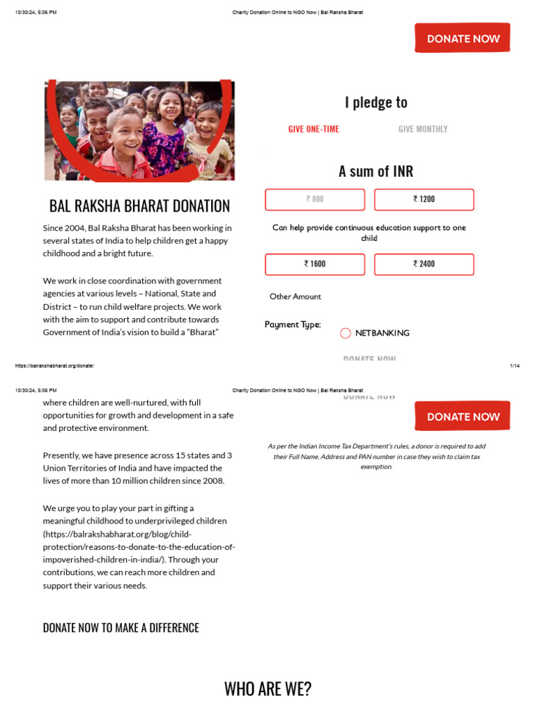 Donate to Bal Raksha Bharat Charity | PDF | Non Governmental ...