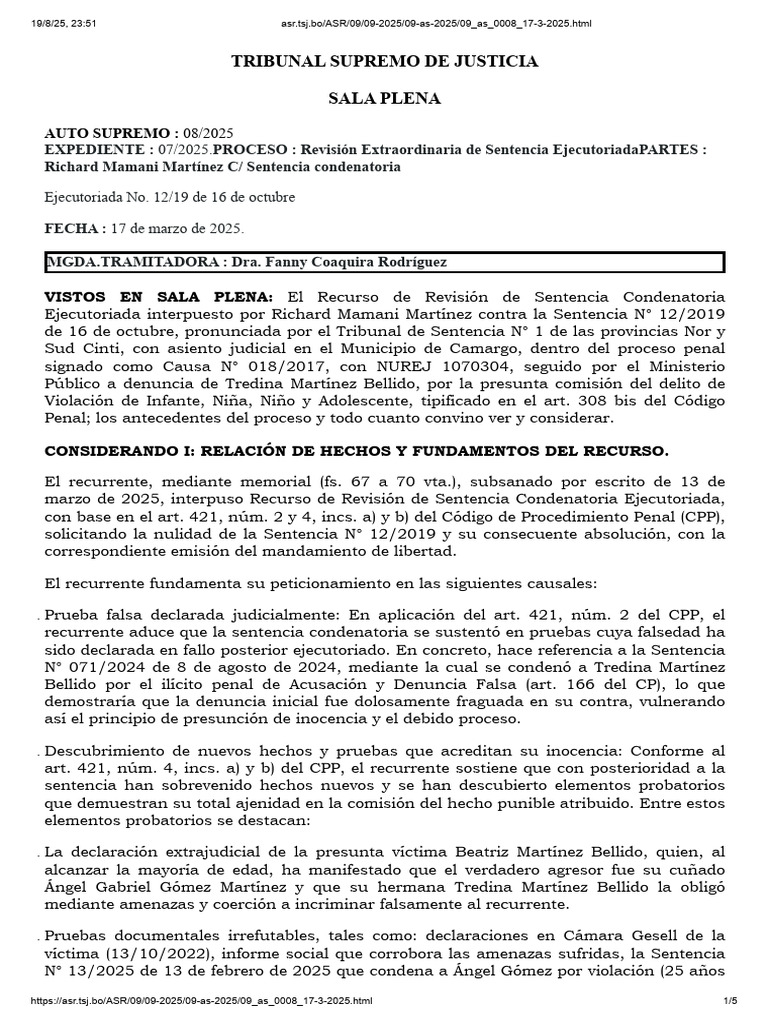 Revisión de Sentencia Condenatoria 2025 | PDF | Sentencia (ley) | Ley ...