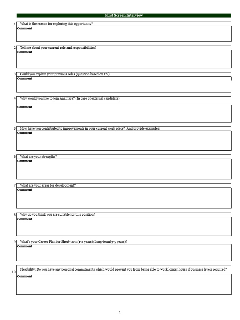 First Screen Interview Questions Guide | PDF