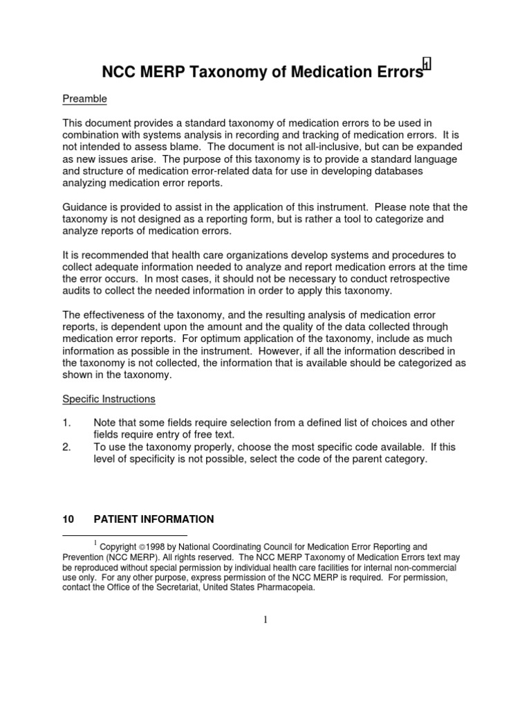 Medication Error Types Pharmacy Patient