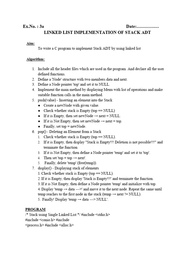 C Program for Stack ADT Using Linked List | PDF | Computer Engineering ...