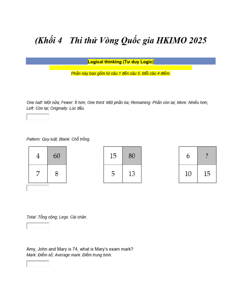 Đề Thi Thử Hkimo k4 Vqg 2025-2026 | PDF