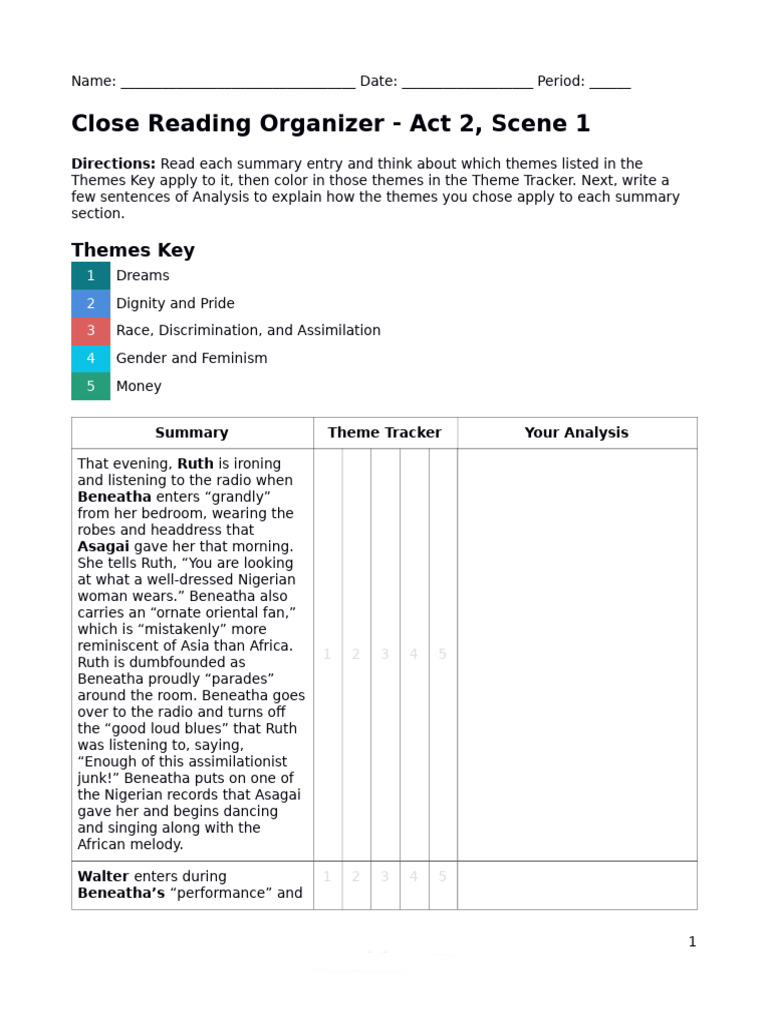 Act 2 Scene 1 Reading Organizer | PDF
