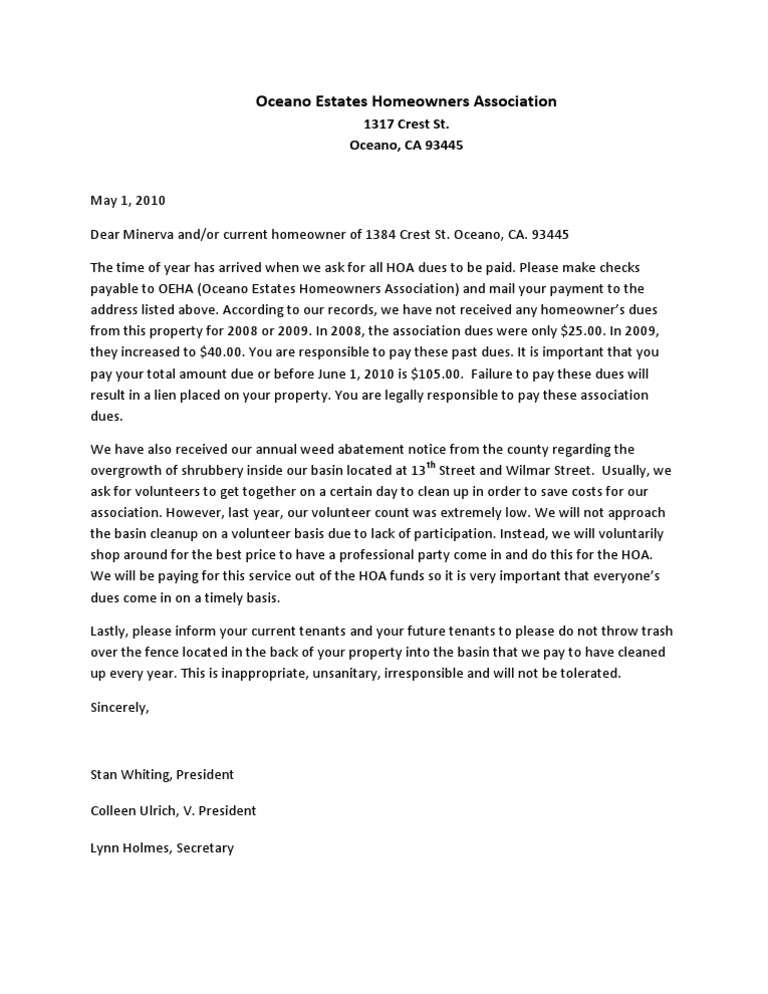HOA Dues Reminder and Cleanup Notice | PDF | Law