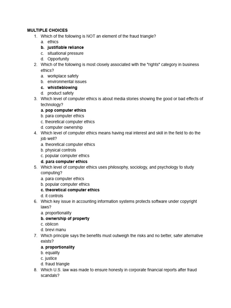 Fraud Triangle and Ethics Quiz | PDF | Fraud | Corruption