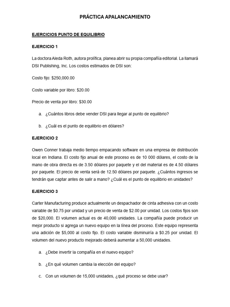 Ejercicios de Apalancamiento y Equilibrio | PDF | Apalancamiento ...