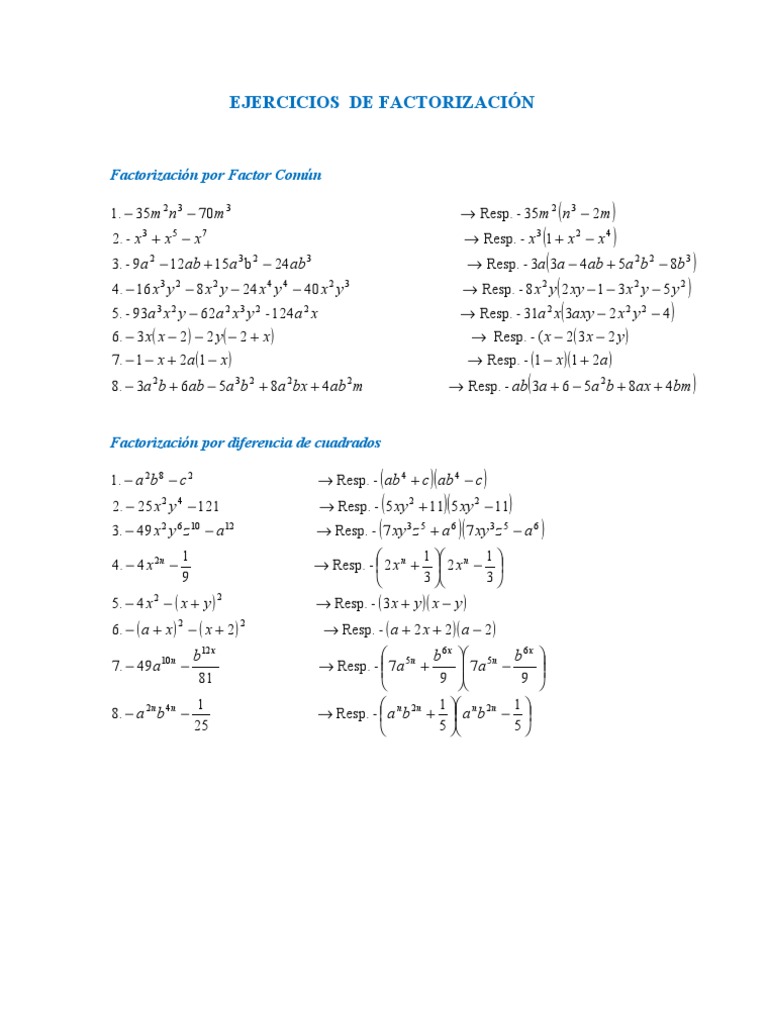 Ejercicios De Factorizacion