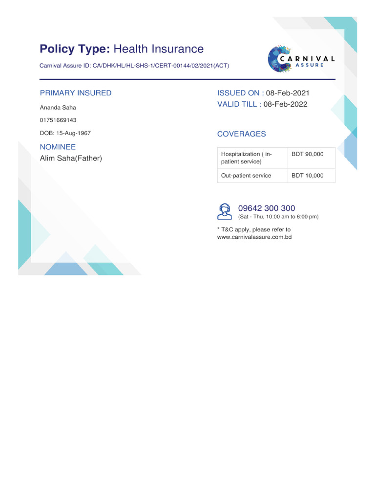 Health Insurance Policy Details | PDF