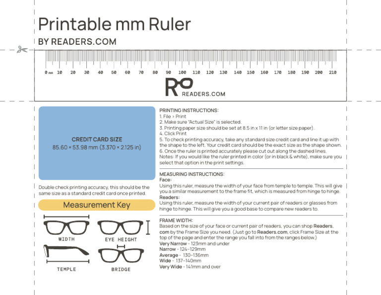 Printable Ruler for Glasses Measurement | PDF