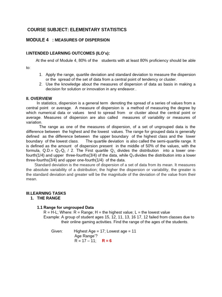 Understanding Measures of Dispersion | PDF | Statistical Dispersion ...