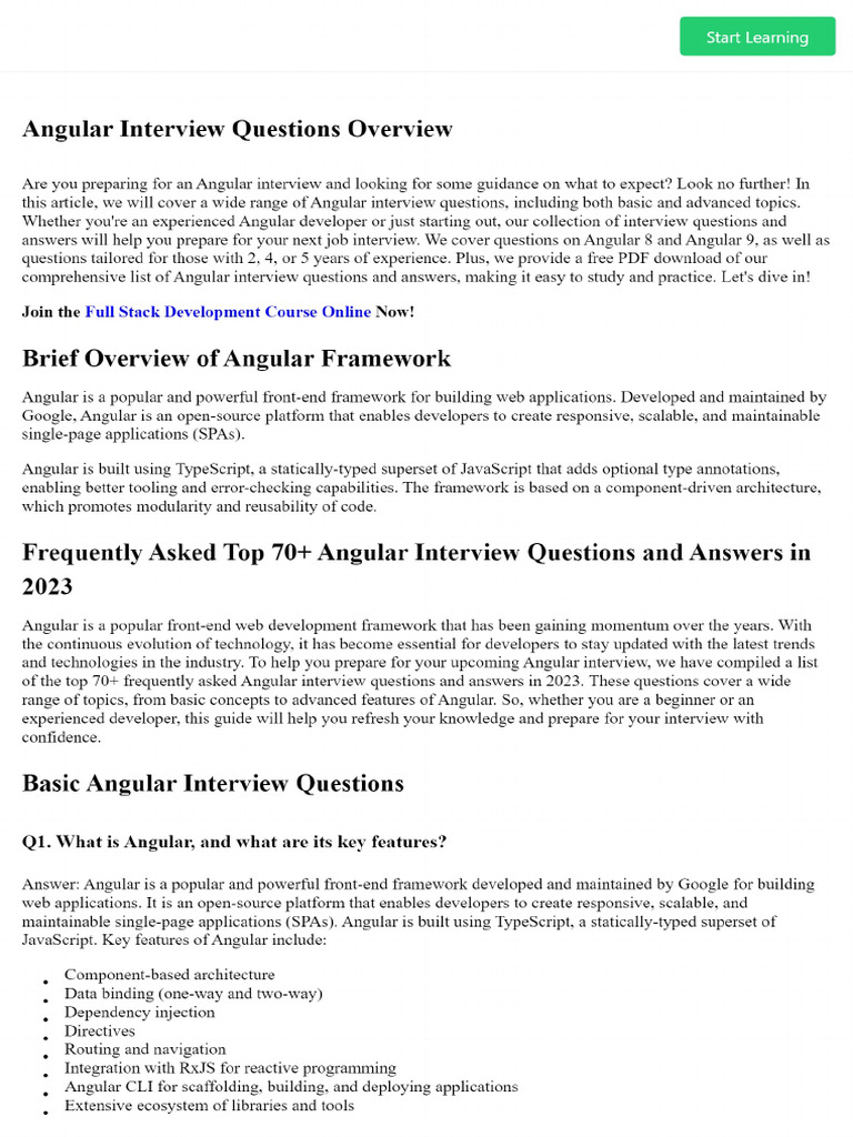 Top 70+ Angular Interview Question and Answers 2023, Get PDF | PDF