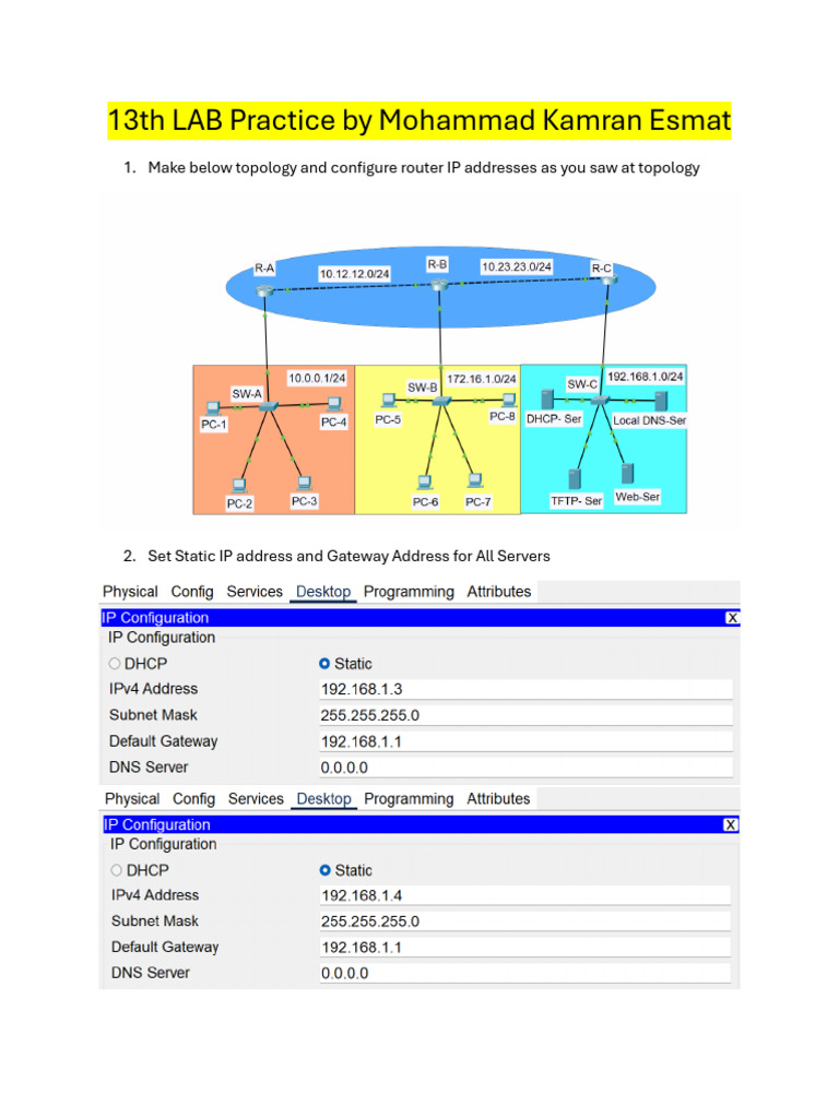13th Lab Network Configuration Guide | PDF