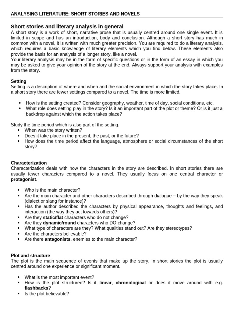 Literary Analysis of Short Stories | PDF | Narration | Plot (Narrative)