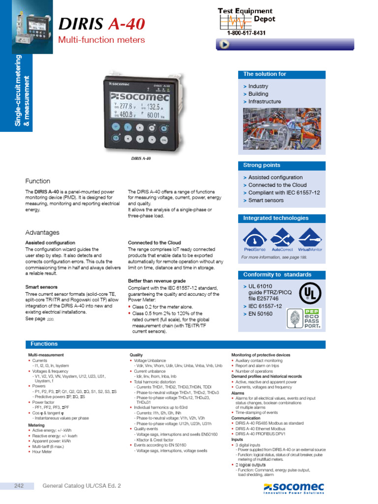 DIRIS A-40 Power Meter Overview | PDF | Power Supply | Ac Power