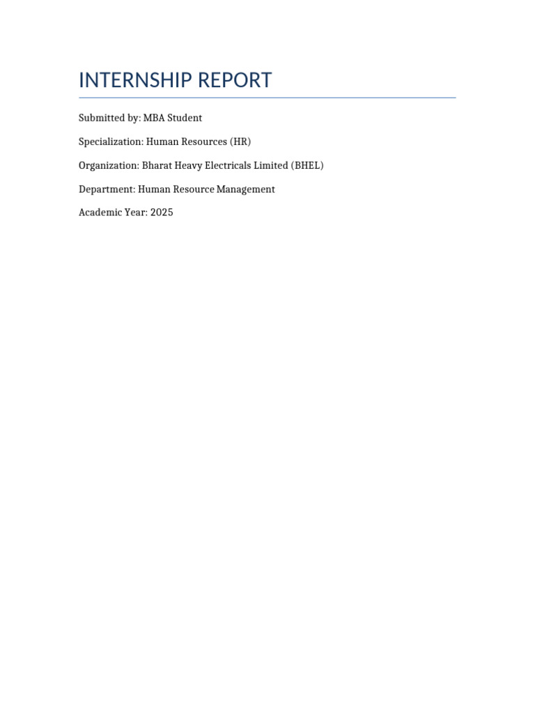BHEL HR Internship Report 2025 | PDF | Recruitment | Human Resource ...