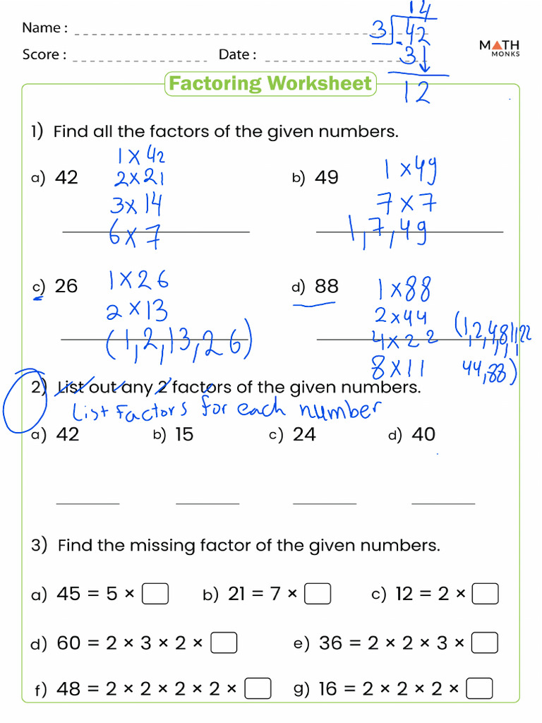 4th Grade Factors Worksheet | PDF