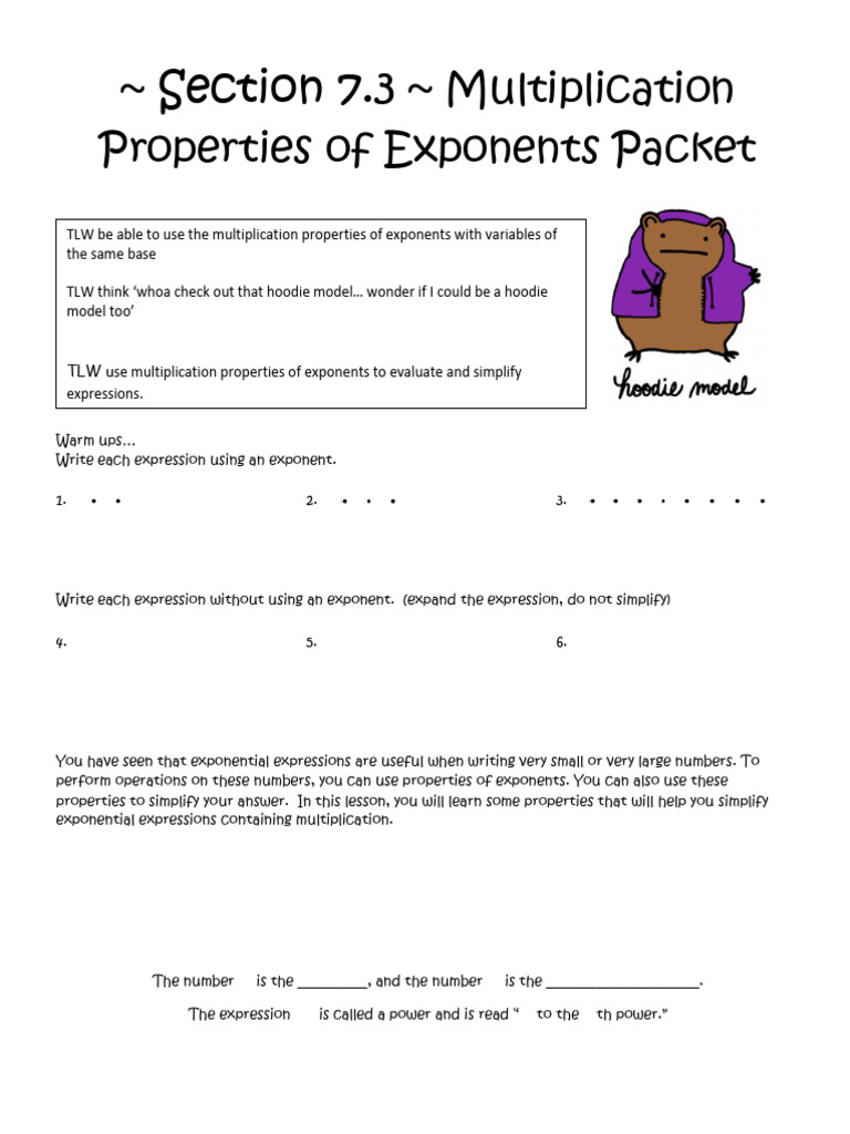 Multiplication Properties of Exponents Worksheet | PDF | Exponentiation ...