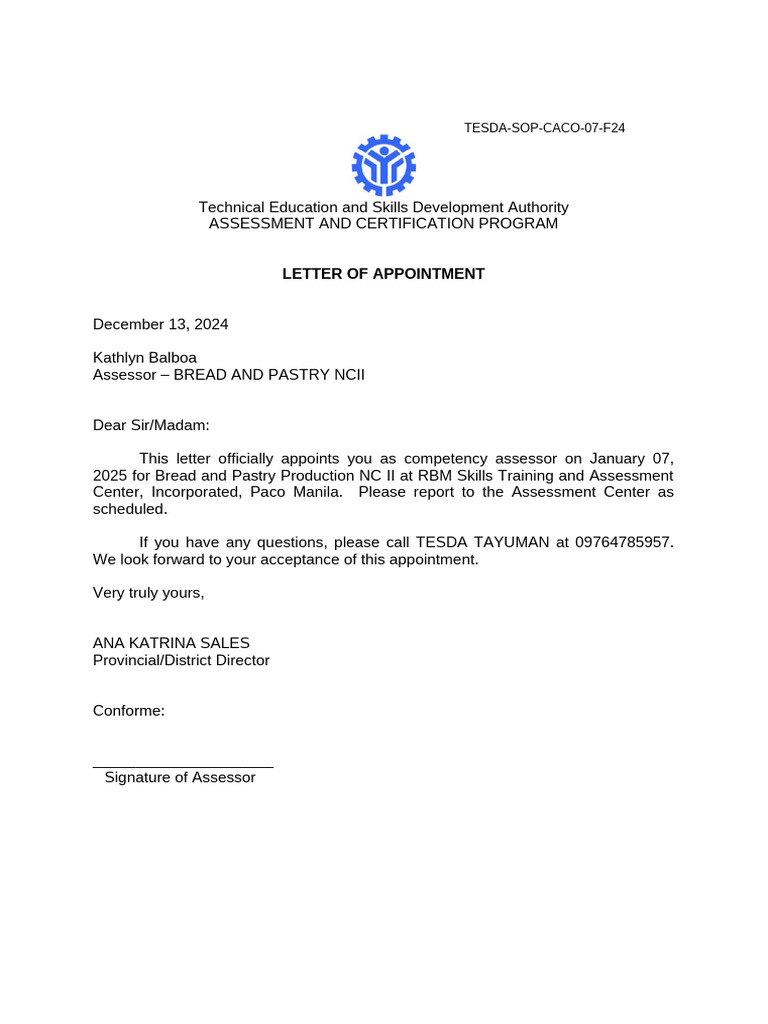 A10 Letter of Appointment | PDF