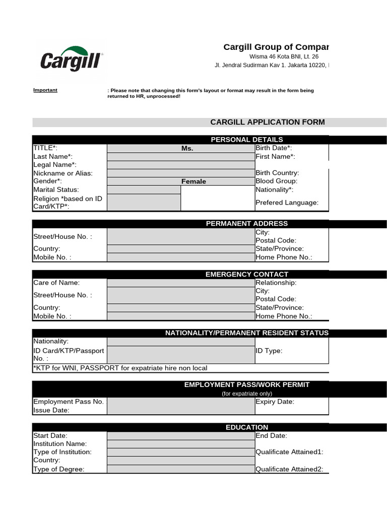 Cargill Employment Application Form | PDF | Temporary Work | Employment
