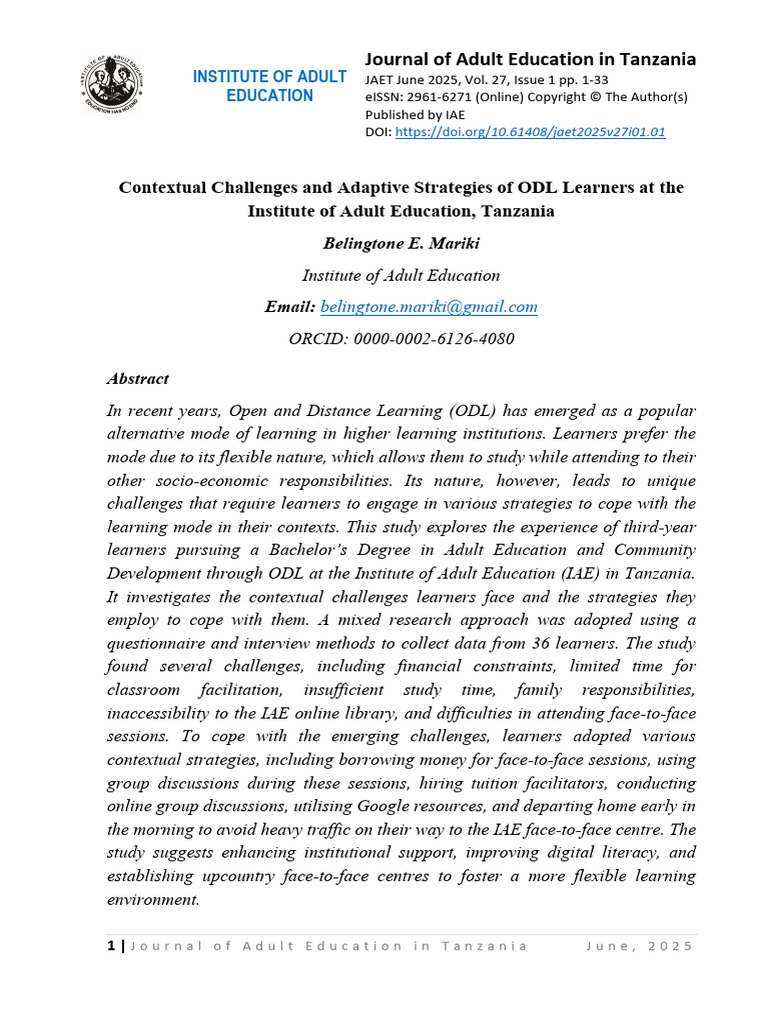 ODL Learners' Challenges in Tanzania | PDF | Adult Education | Learning