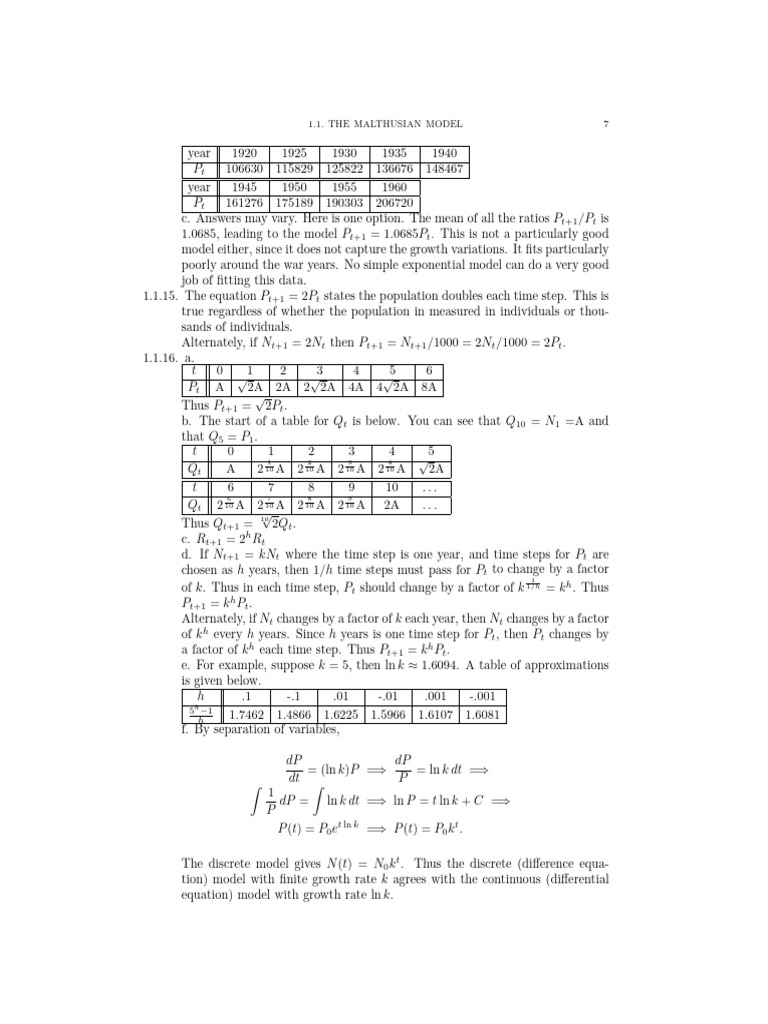 Malthusian Population Growth Model | PDF | Applied Mathematics ...