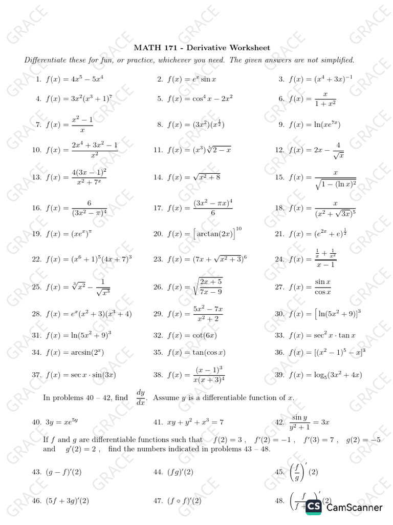 MATH 171 Derivative Practice Worksheet | PDF | Chess Theory | Chess