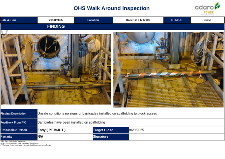 OHS Walk Around Inspection PT BMUT | PDF