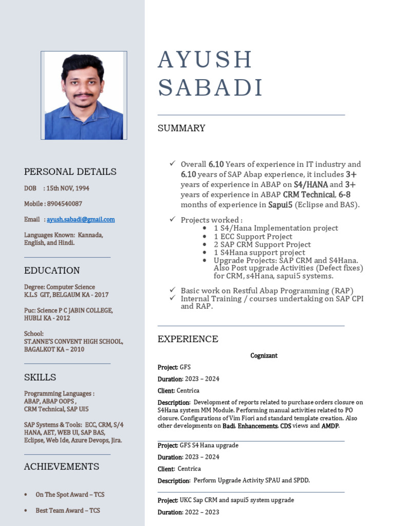 Ayush Sabadi: SAP ABAP Developer Resume | PDF | Computer Science ...