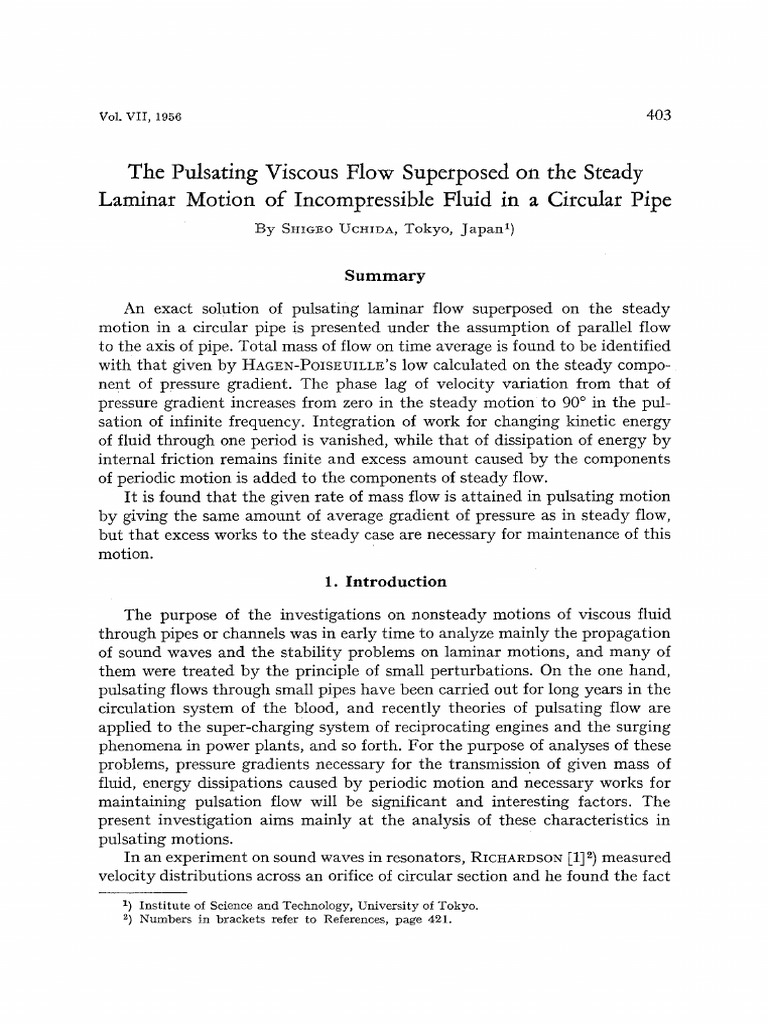 Pulsating Viscous Flow in Pipes | PDF | Fluid Dynamics | Navier–Stokes ...