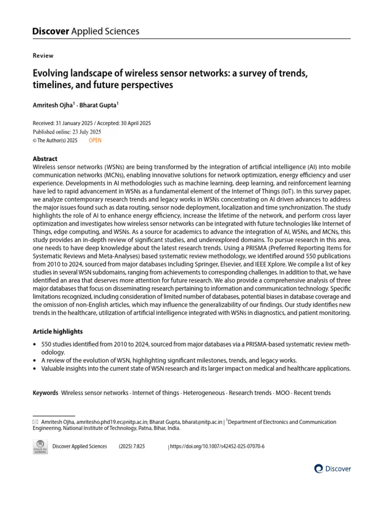 Evolving Landscape of Wireless Sensor Networks A Survey of Trends | PDF ...