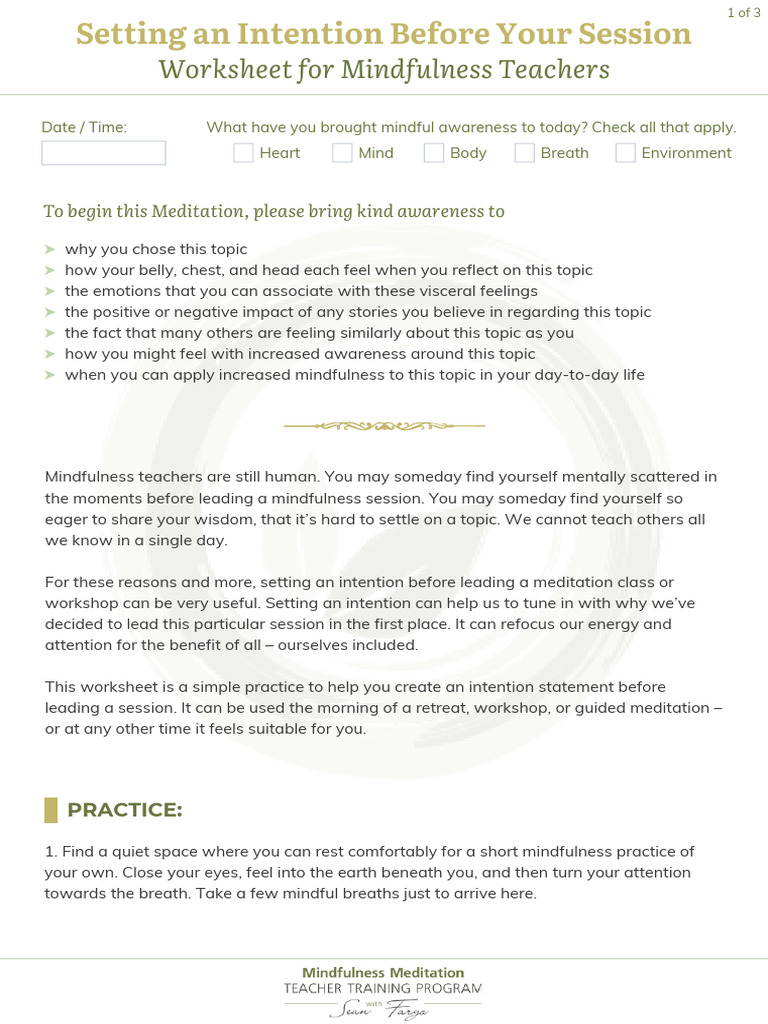Setting An Intention Before Your Session | PDF | Mindfulness | Meditation