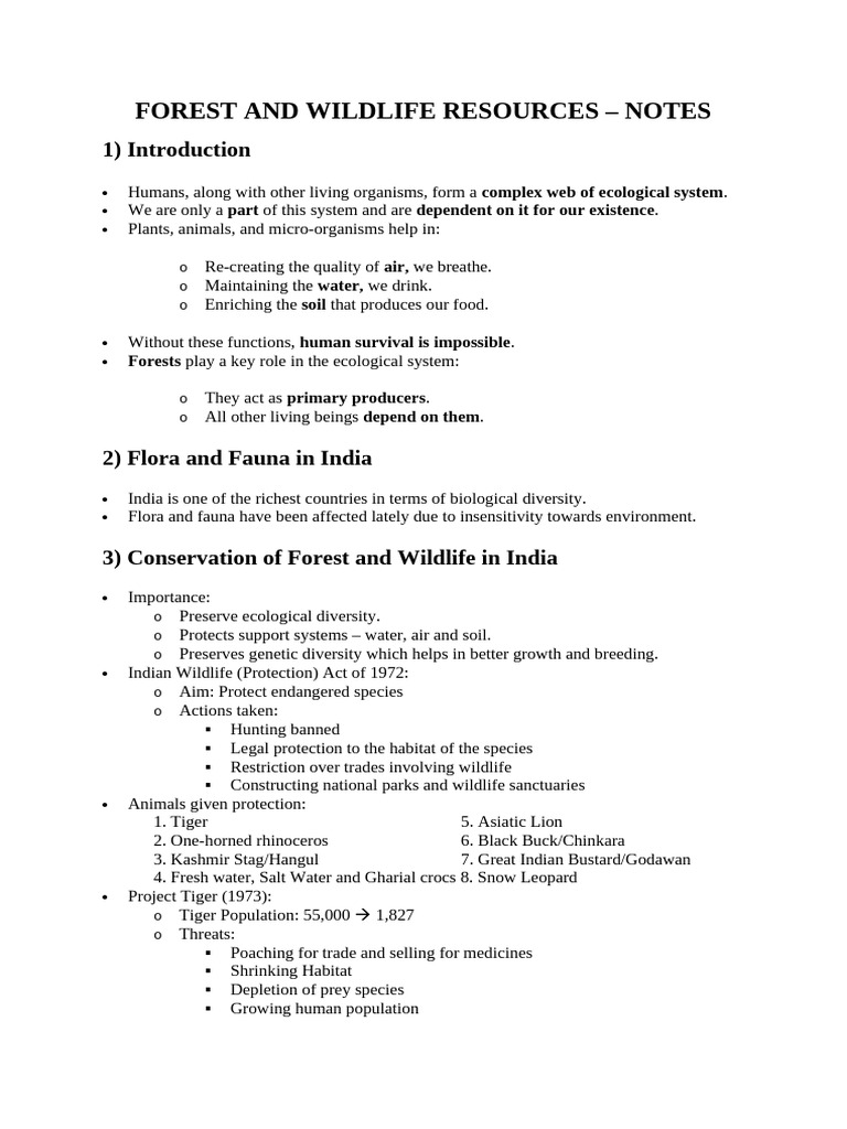 Forest and Wildlife Conservation in India | PDF | Tiger | Habitat