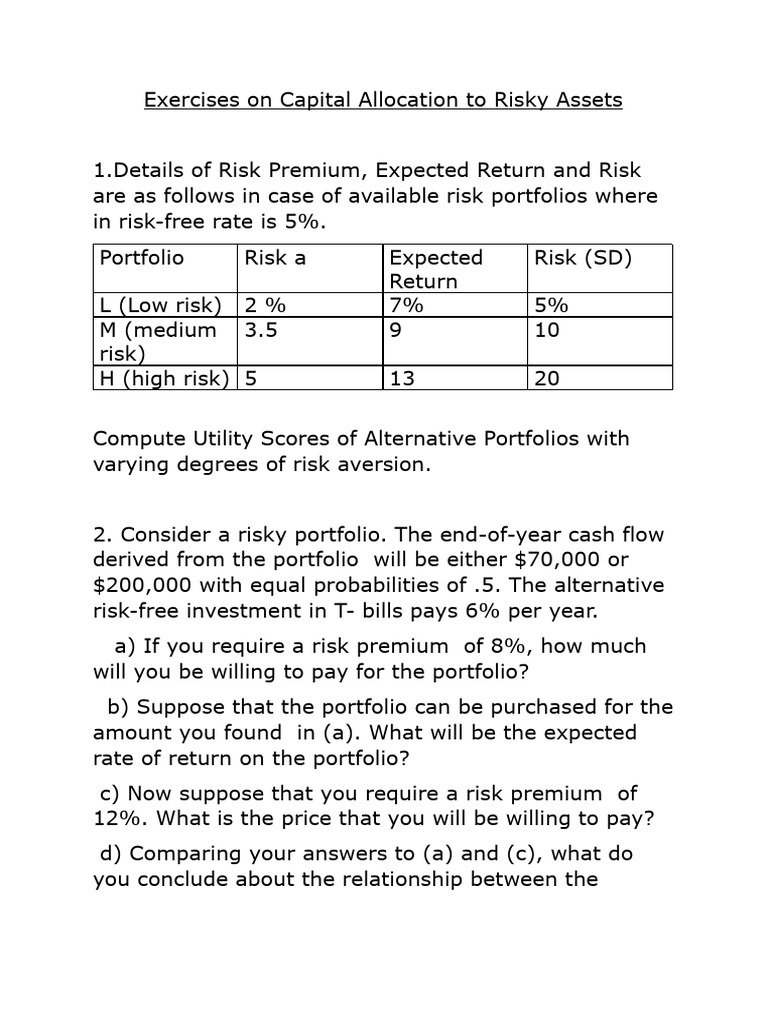 Capital Allocation Exercises for Risky Assets | PDF