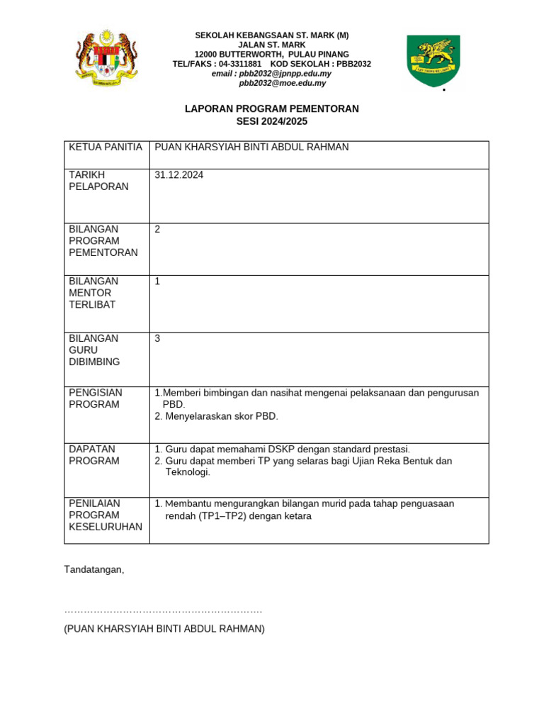 Laporan Program Pementoran 2024/2025 | PDF