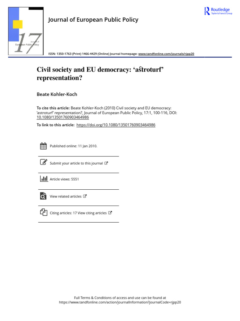 Civil Society and EU Democracy Astroturf Representation | PDF | Public ...