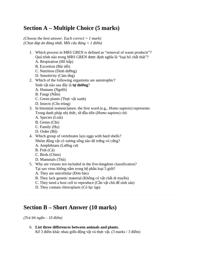 Ex1 Bio IGCSE 9th | PDF