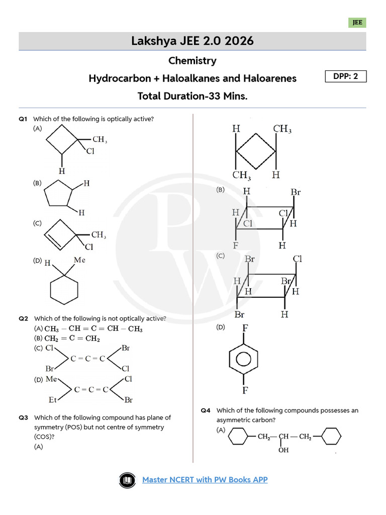 JEE 2026 Chemistry Practice Questions | PDF | Organic Chemistry | Chemistry