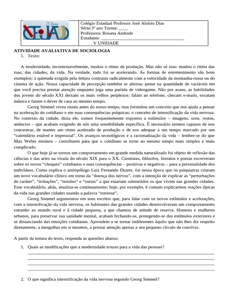 Aceleração da Vida Moderna e Simmel | PDF | Tempo | Comportamento