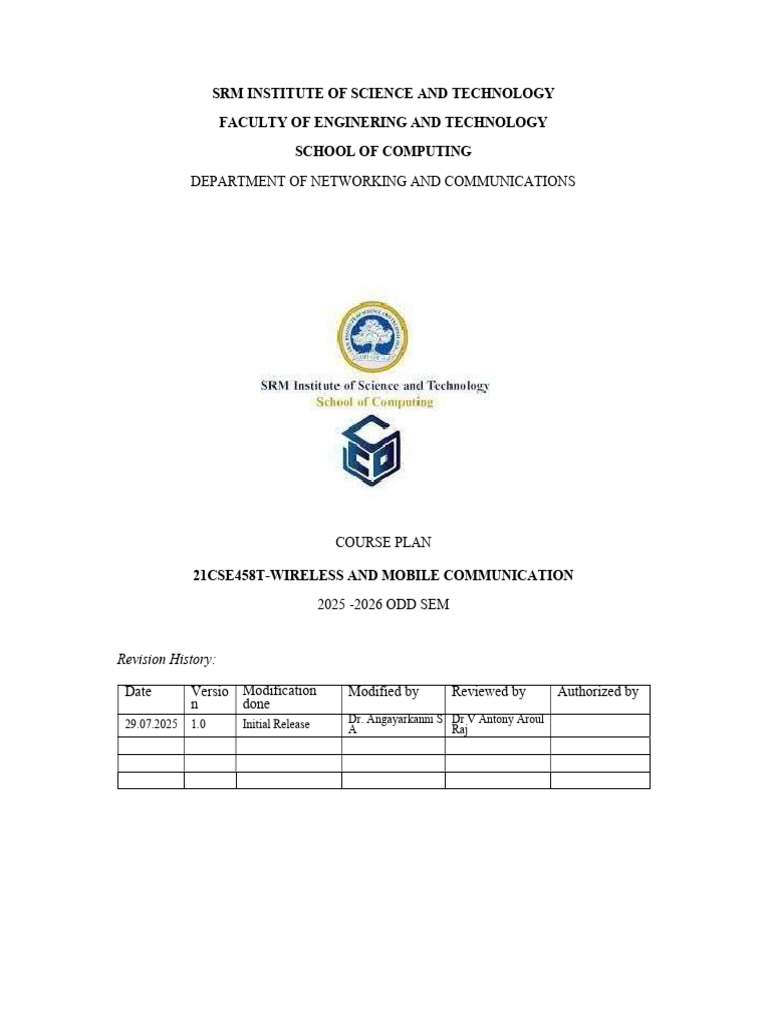 Wireless and Mobile Communication Course Plan | PDF | Channel Access ...