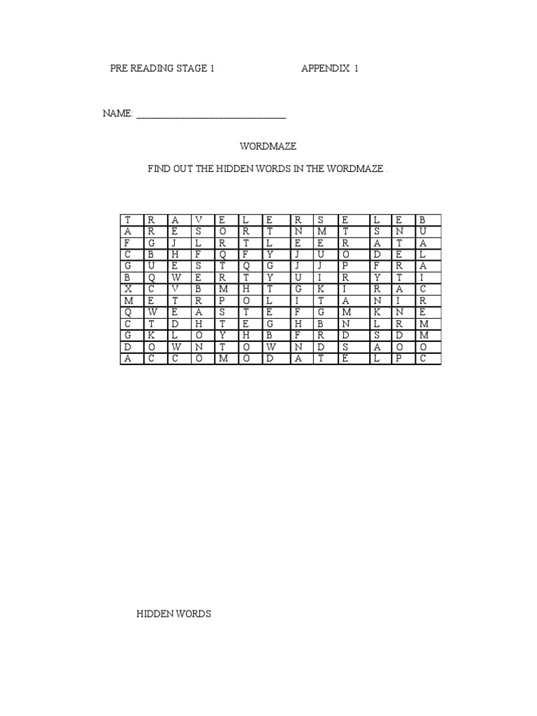 Word Maze | Reading Comprehension | Hotel