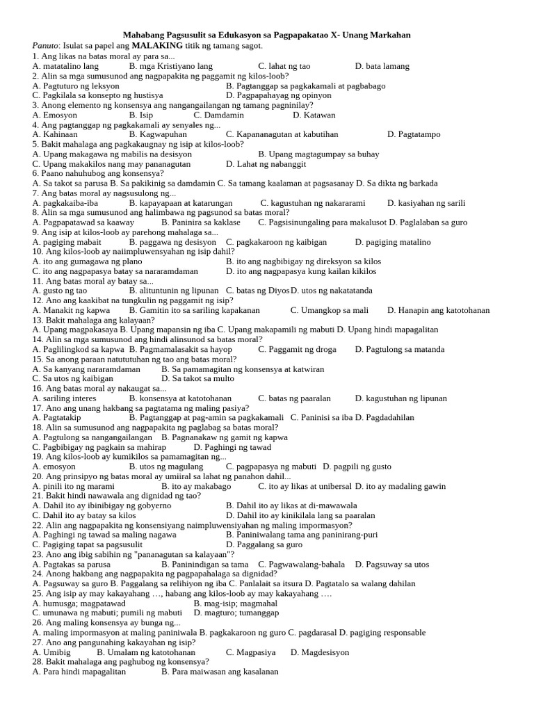 Long Test - ESP 10 and AP 9 - First Grading | PDF